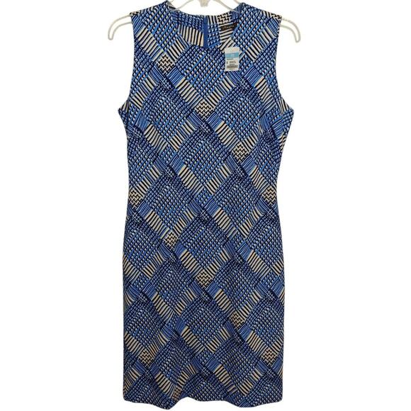 J. McLaughlin Devon Mini Micro Plaid Sheath Dress Size Small Navy Blue Tan NWT - Picture 1 of 8